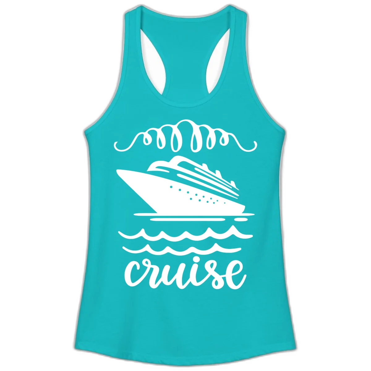 Cruise Ship Ocean Waves Ladies Tank in Tahiti Blue