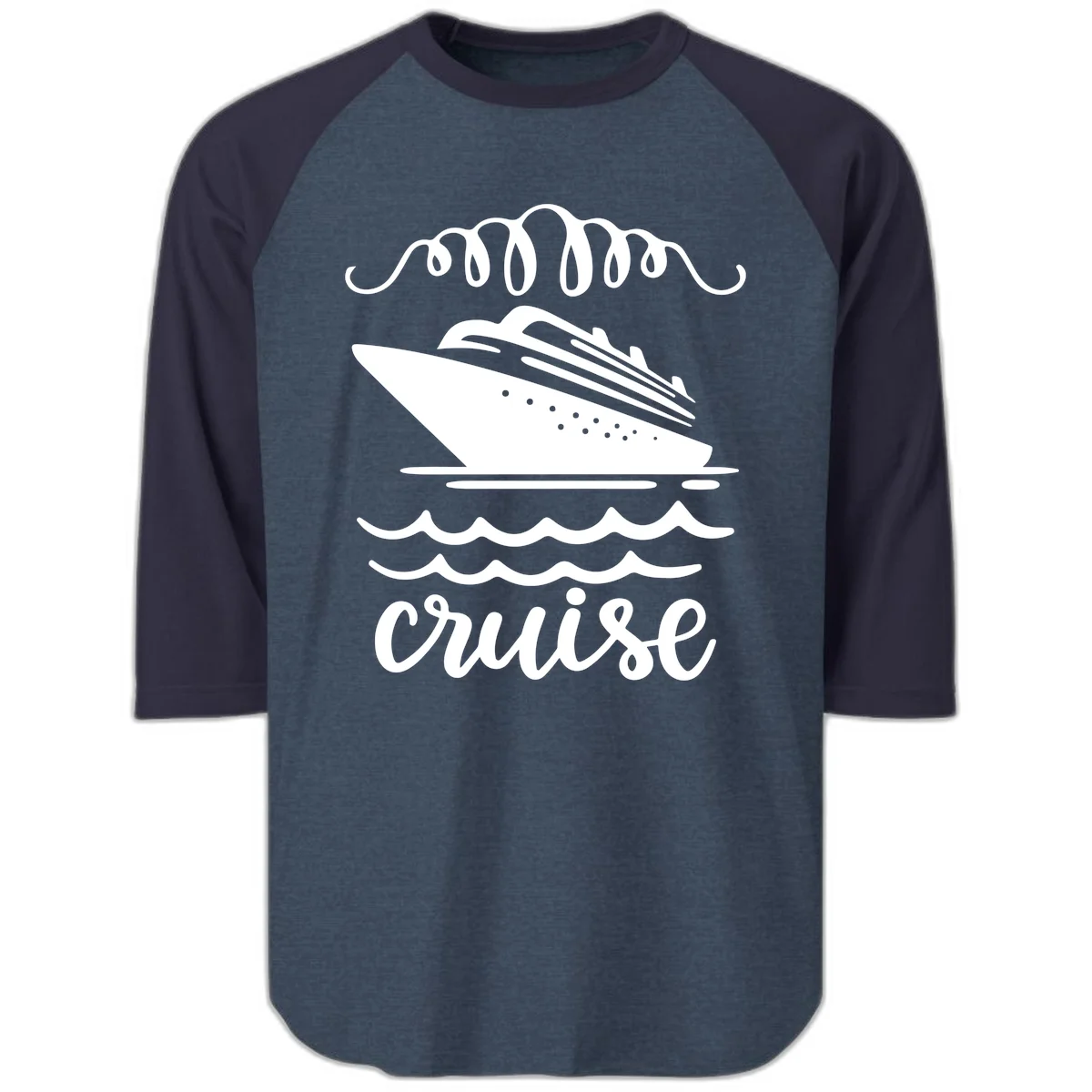 Cruise Ship Ocean Waves Raglan 3/4 in Heather Denim Navy