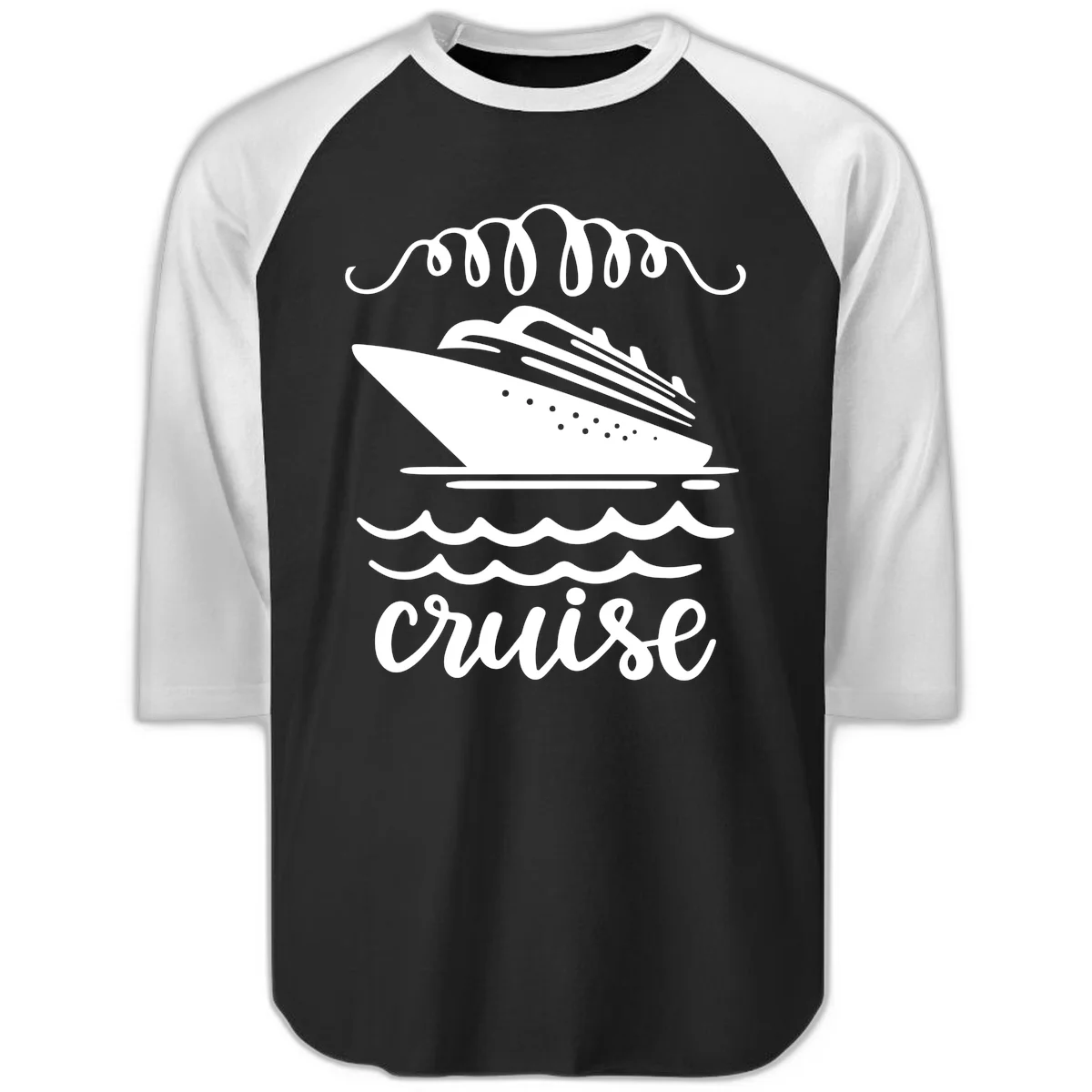 Cruise Ship Ocean Waves Raglan 3/4 in Black White