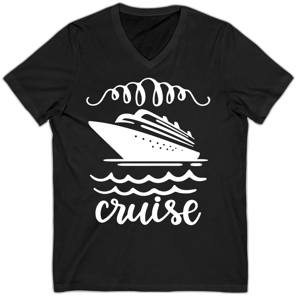 Cruise Ship Ocean Waves V-Neck in Black