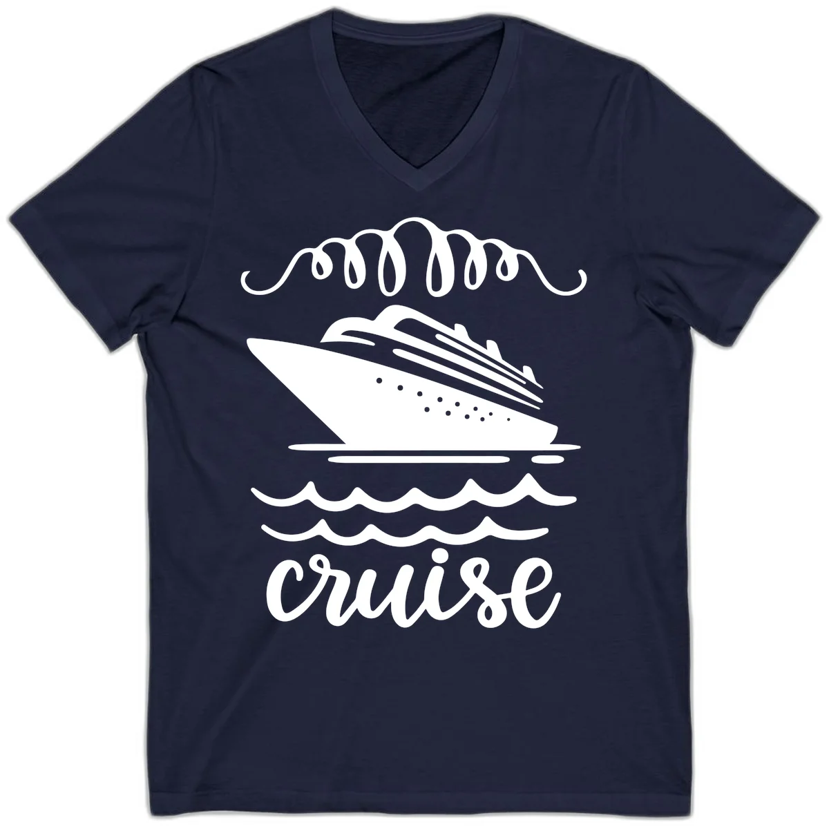 Cruise Ship Ocean Waves V-Neck in Navy