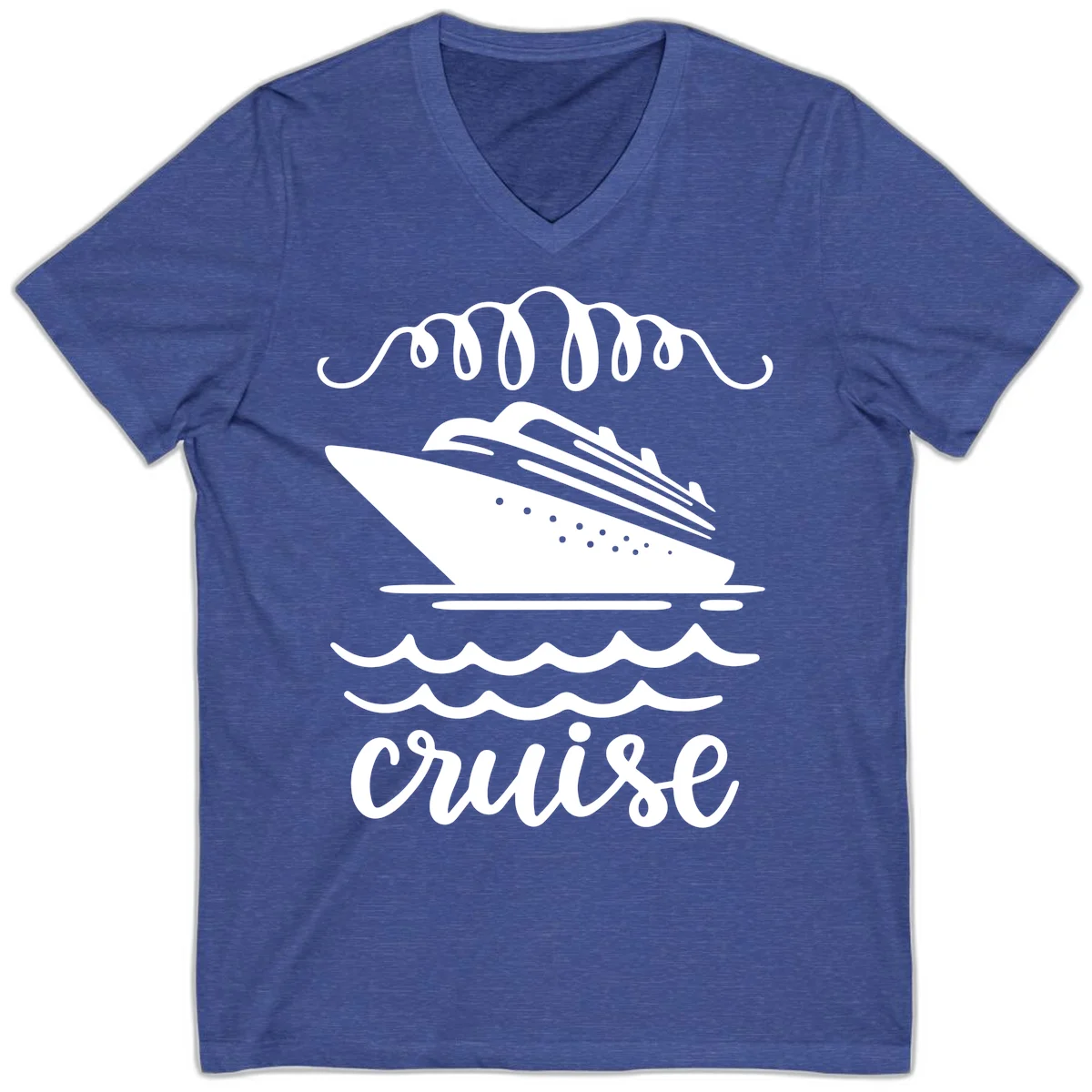 Cruise Ship Ocean Waves V-Neck in Heather True Royal