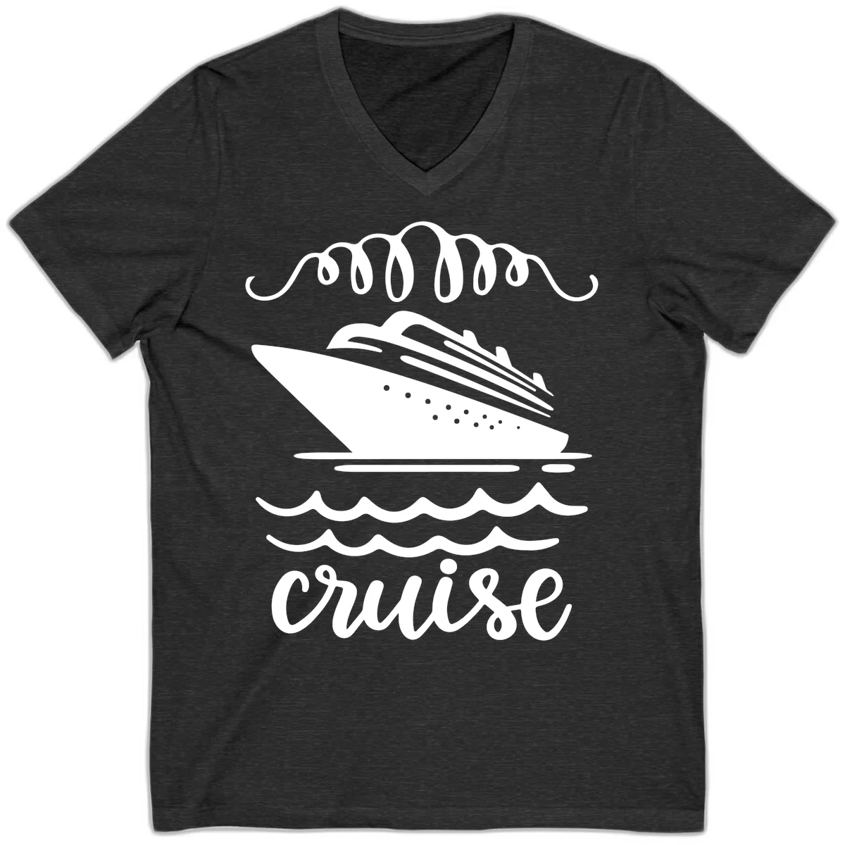 Cruise Ship Ocean Waves V-Neck in Dark Grey Heather