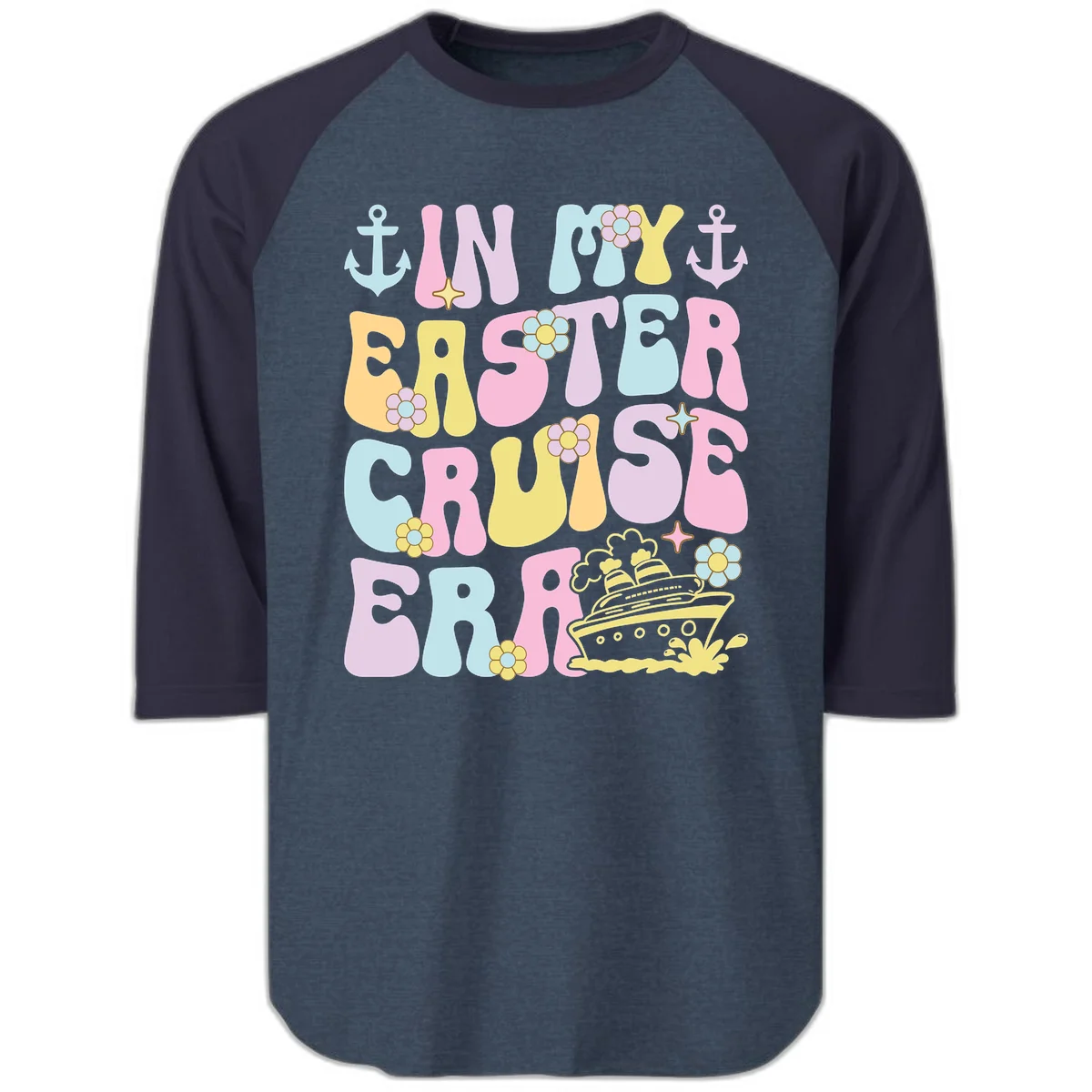 In My Cruise Era Raglan 3/4 in Heather Denim Navy