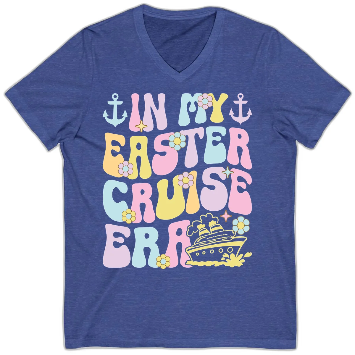 In My Cruise Era V-Neck in Heather True Royal