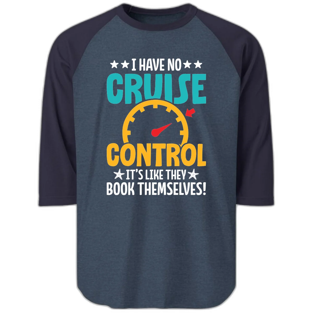 No Cruise Control Raglan 3/4 Sleeve in Heather Denim Navy
