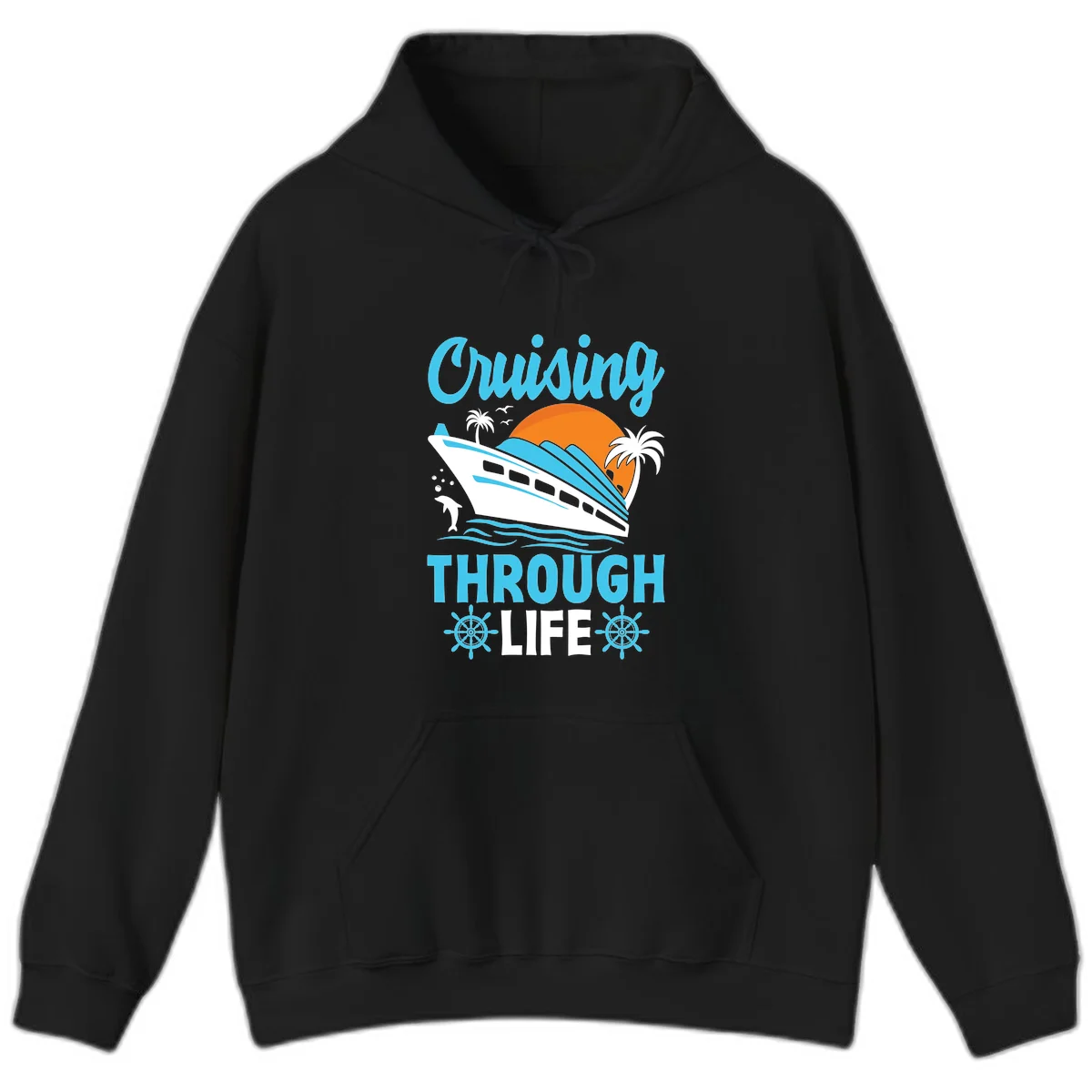 Cruising Through Life Hoodie - Vacation Mode in Black