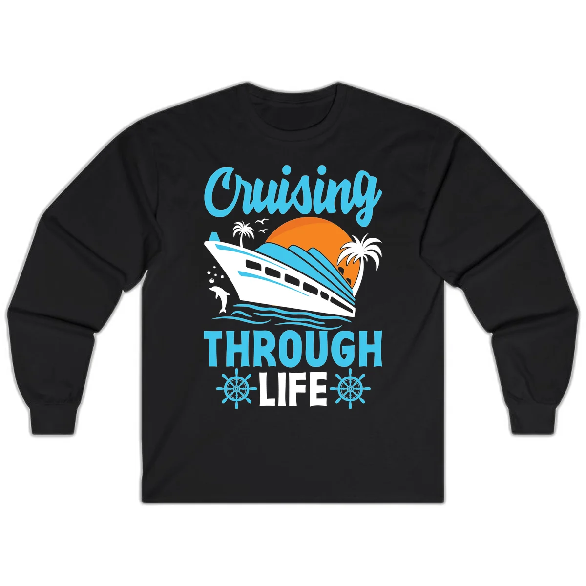 Cruising Through Life Long Sleeve - Ocean Vibes in Black