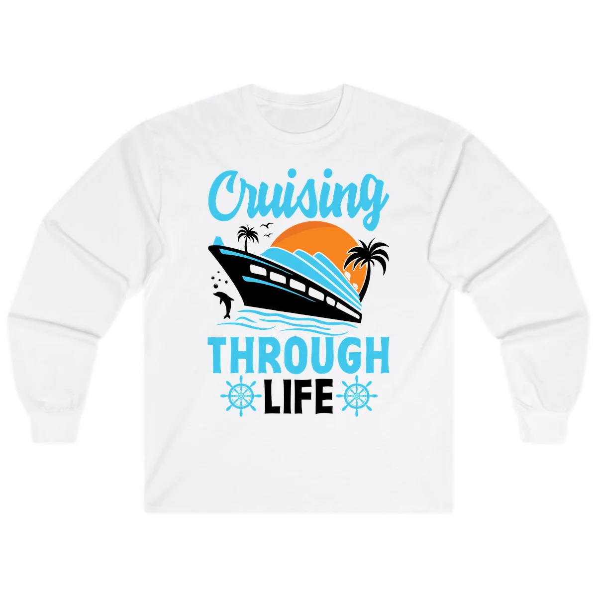Cruising Through Life Long Sleeve - Ocean Vibes in White