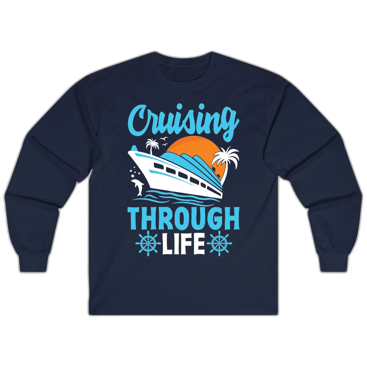 Cruising Through Life Long Sleeve - Ocean Vibes in Navy