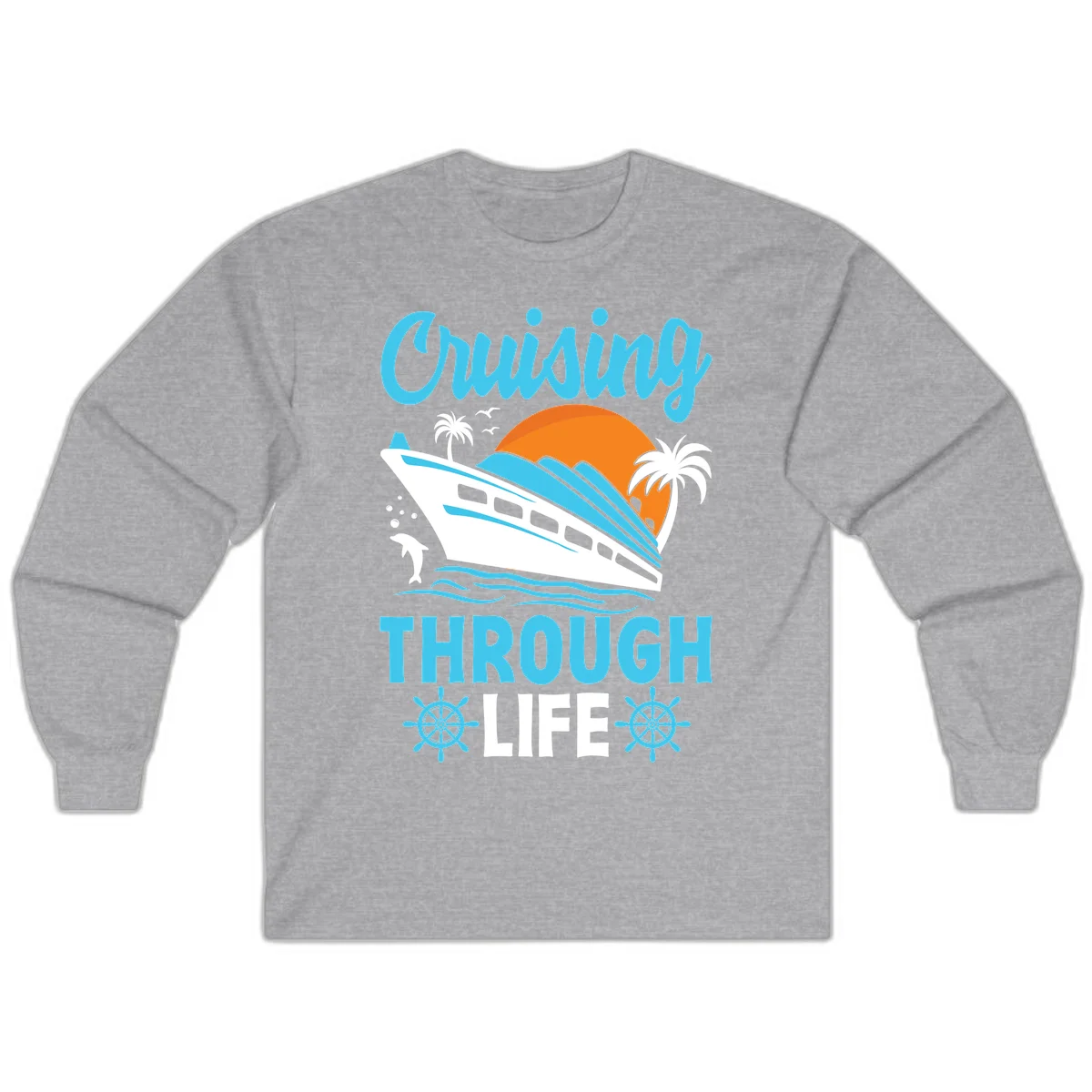 Cruising Through Life Long Sleeve - Ocean Vibes in Sport Grey