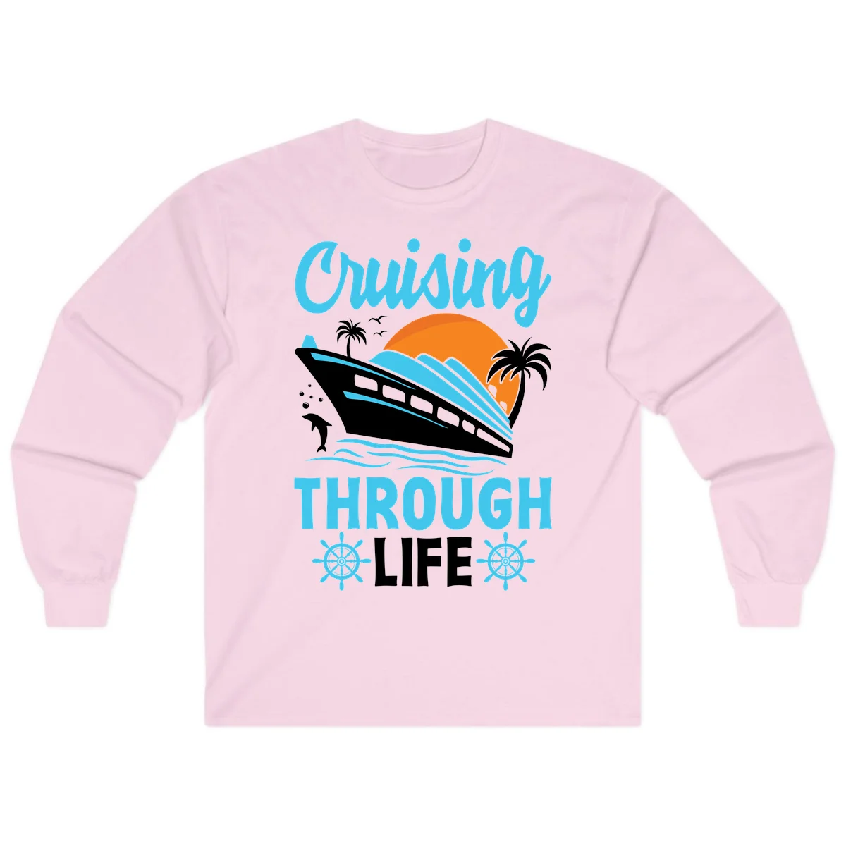 Cruising Through Life Long Sleeve - Ocean Vibes in Light Pink