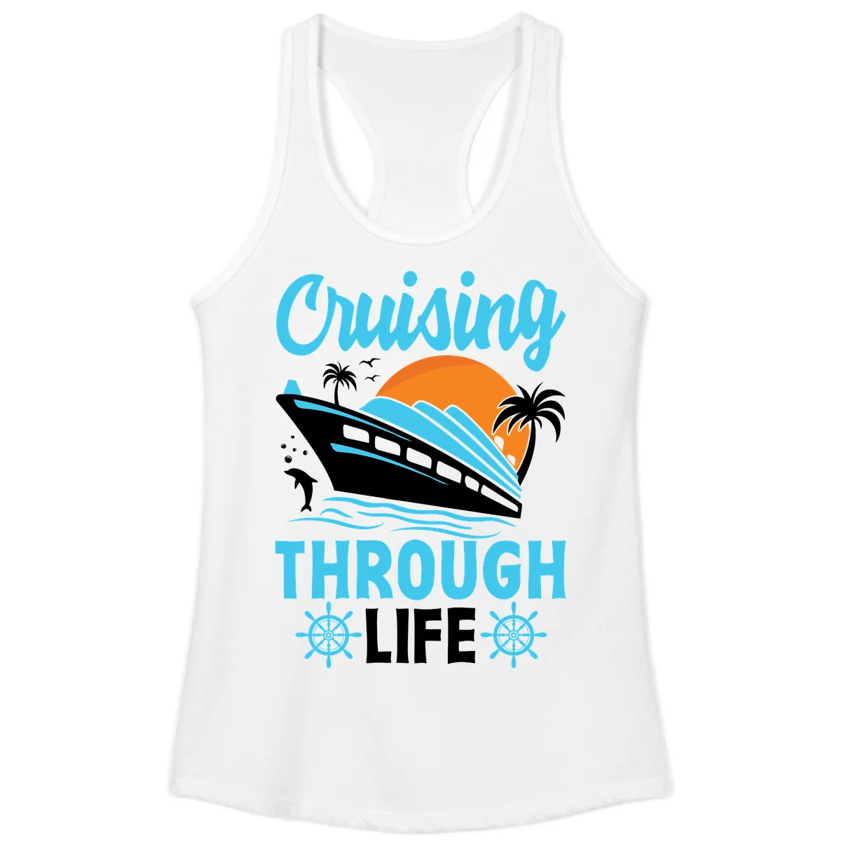 Cruising Through Life Ladies Tank - Racerback in White