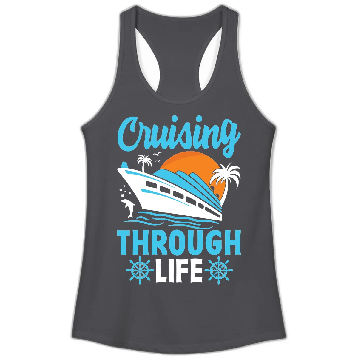 Cruising Through Life Ladies Tank - Racerback in Solid Dark Gray