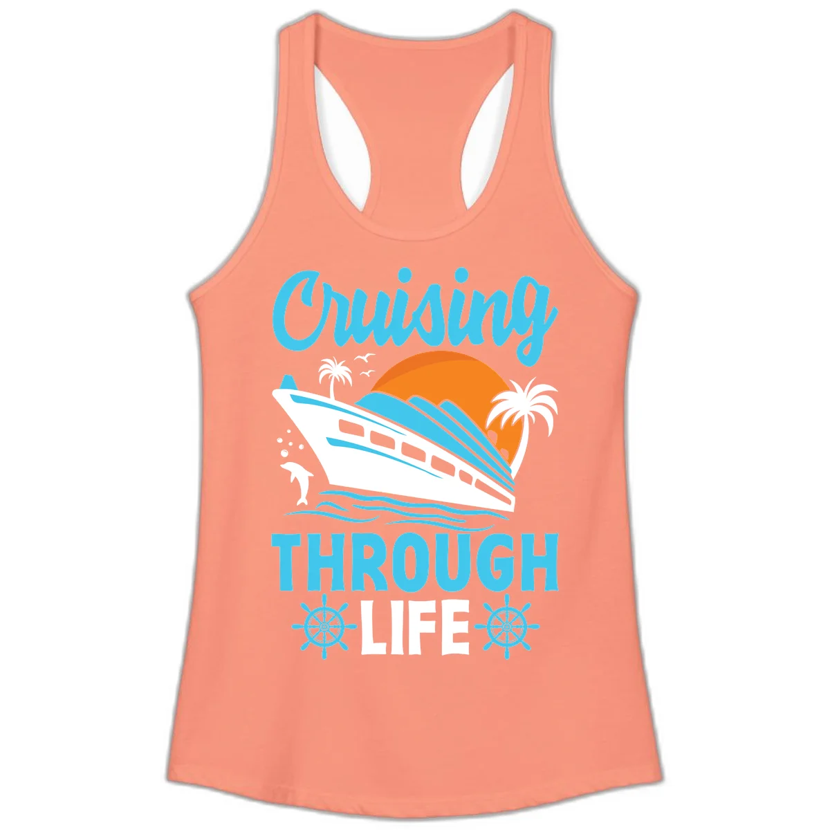 Cruising Through Life Ladies Tank - Racerback in Solid Light Orange