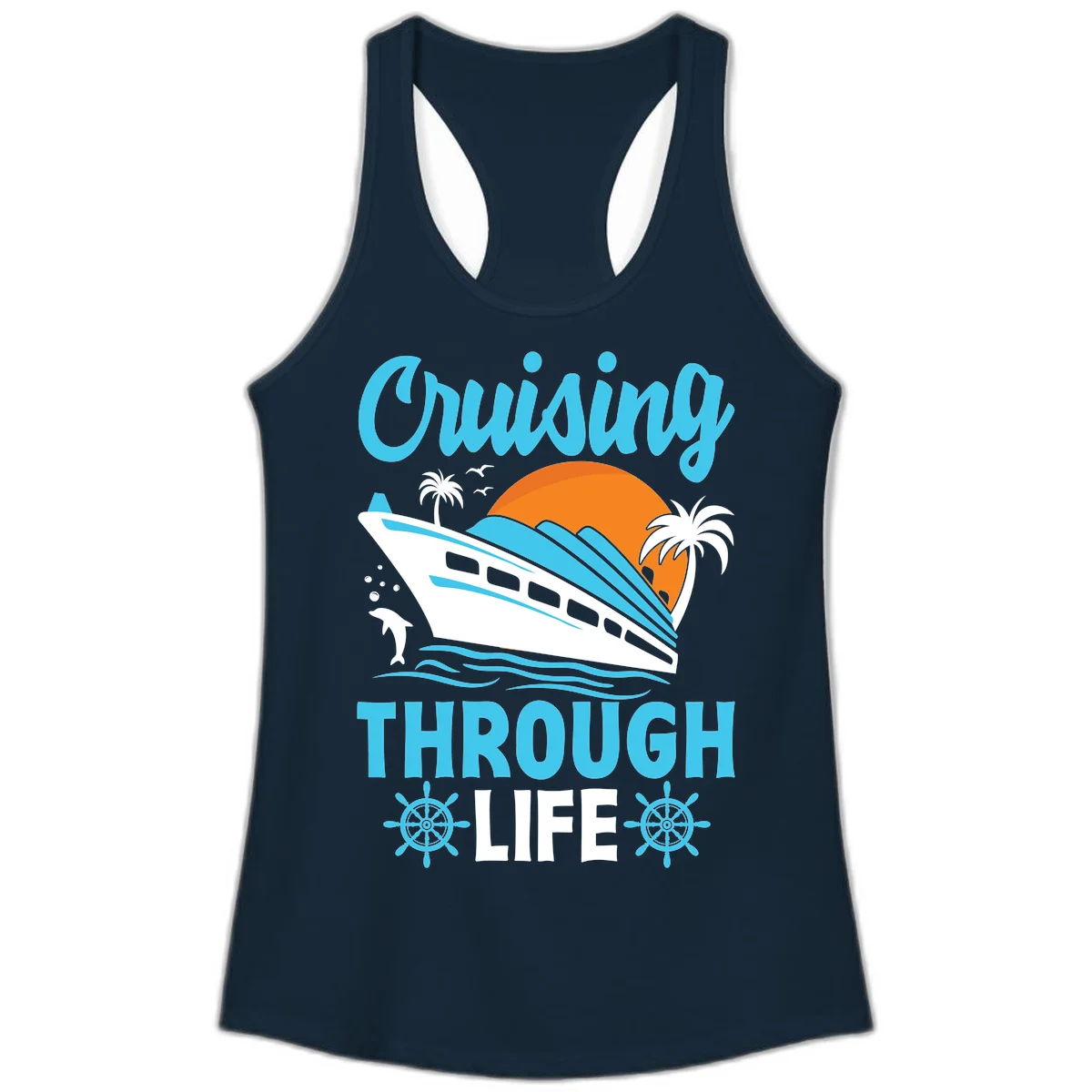 Cruising Through Life Ladies Tank - Racerback in Solid Midnight Navy