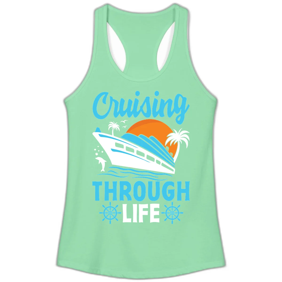 Cruising Through Life Ladies Tank - Racerback in Solid Mint