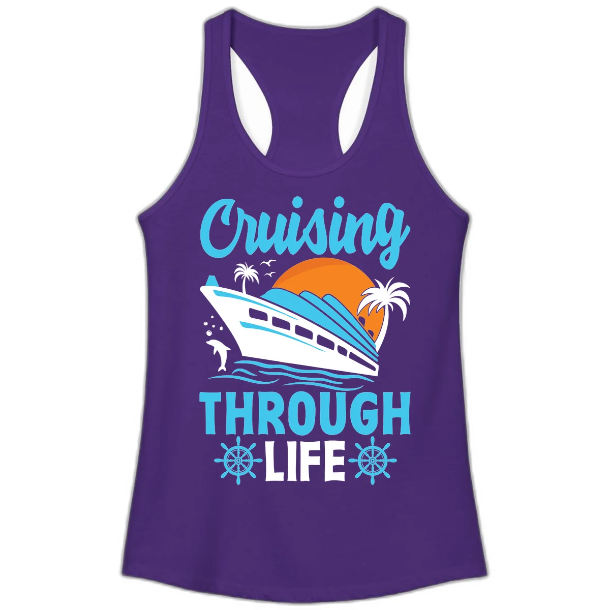 Cruising Through Life Ladies Tank - Racerback in Solid Purple Rush