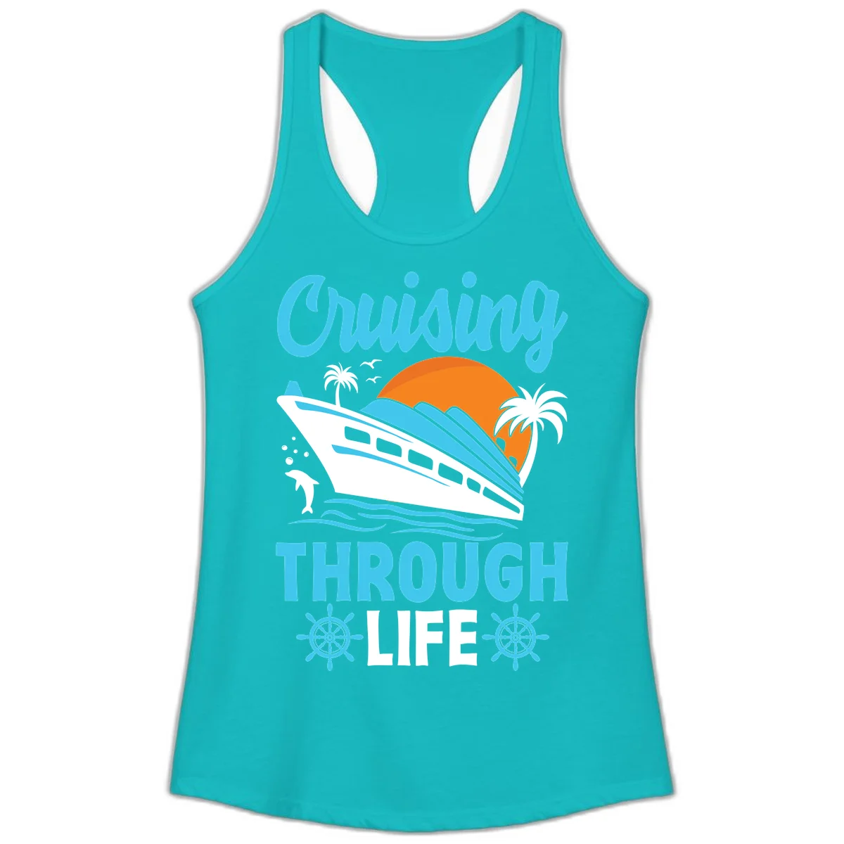Cruising Through Life Ladies Tank - Racerback in Tahiti Blue