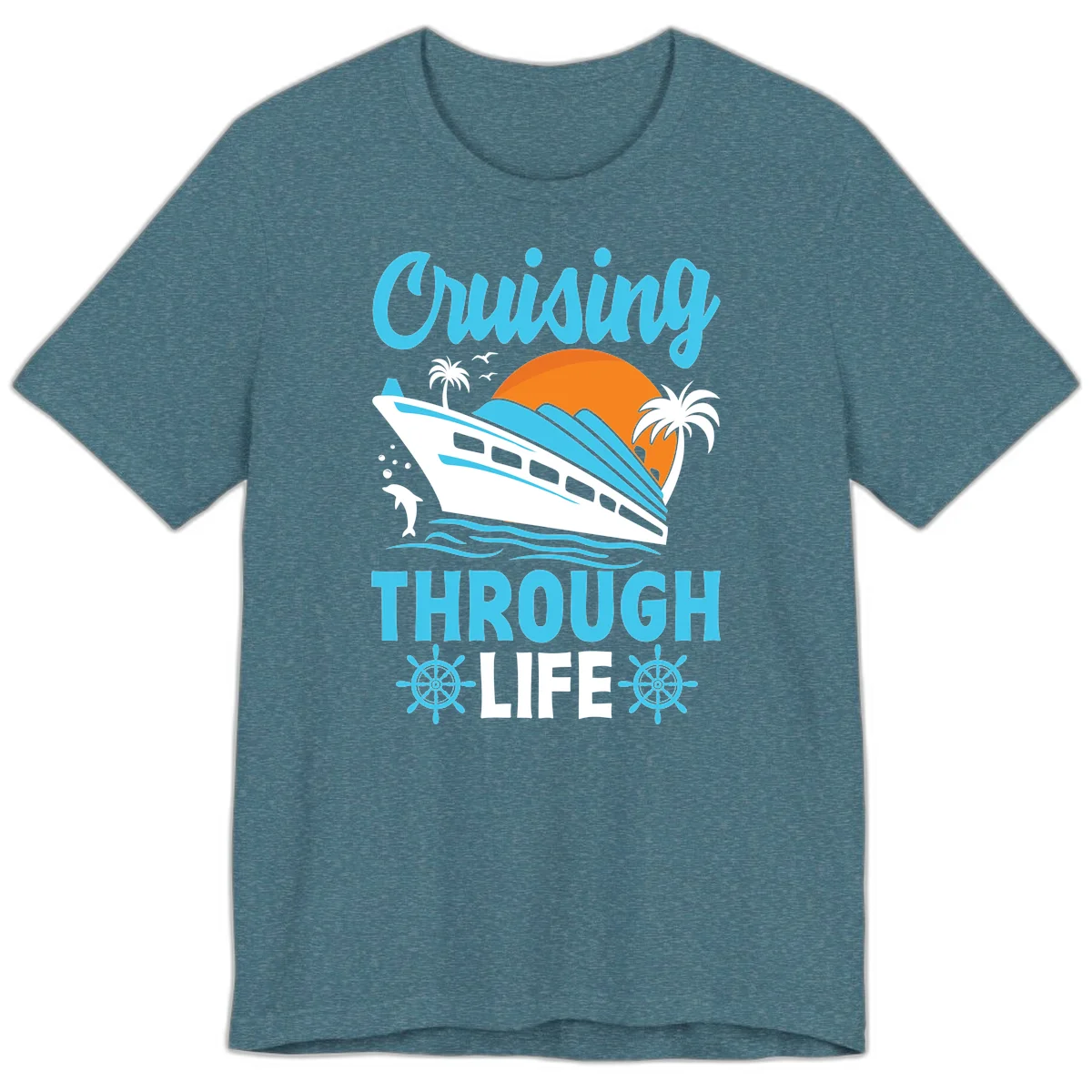 Cruising Through Life Premium T-Shirt - Vacation Ready in Heather Deep Teal