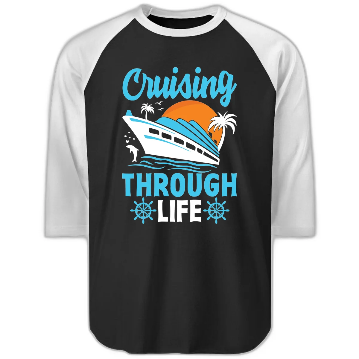 Cruising Through Life Raglan 3/4 - Baseball Tee in Black White