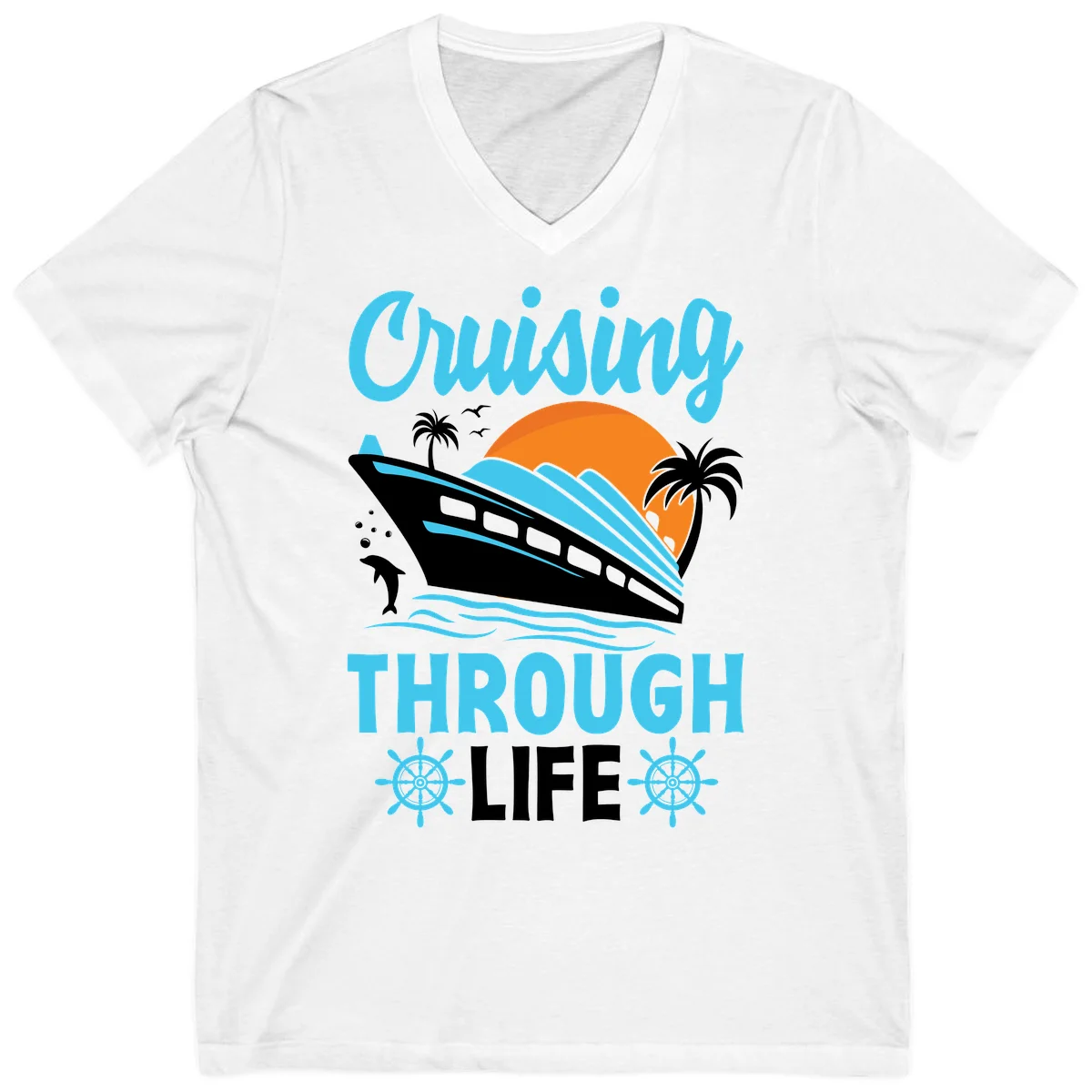Cruising Through Life V-Neck Tee - Nautical Style in White