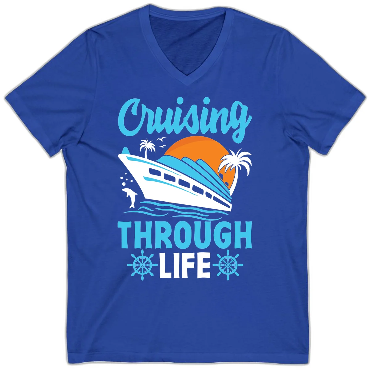 Cruising Through Life V-Neck Tee - Nautical Style in True Royal