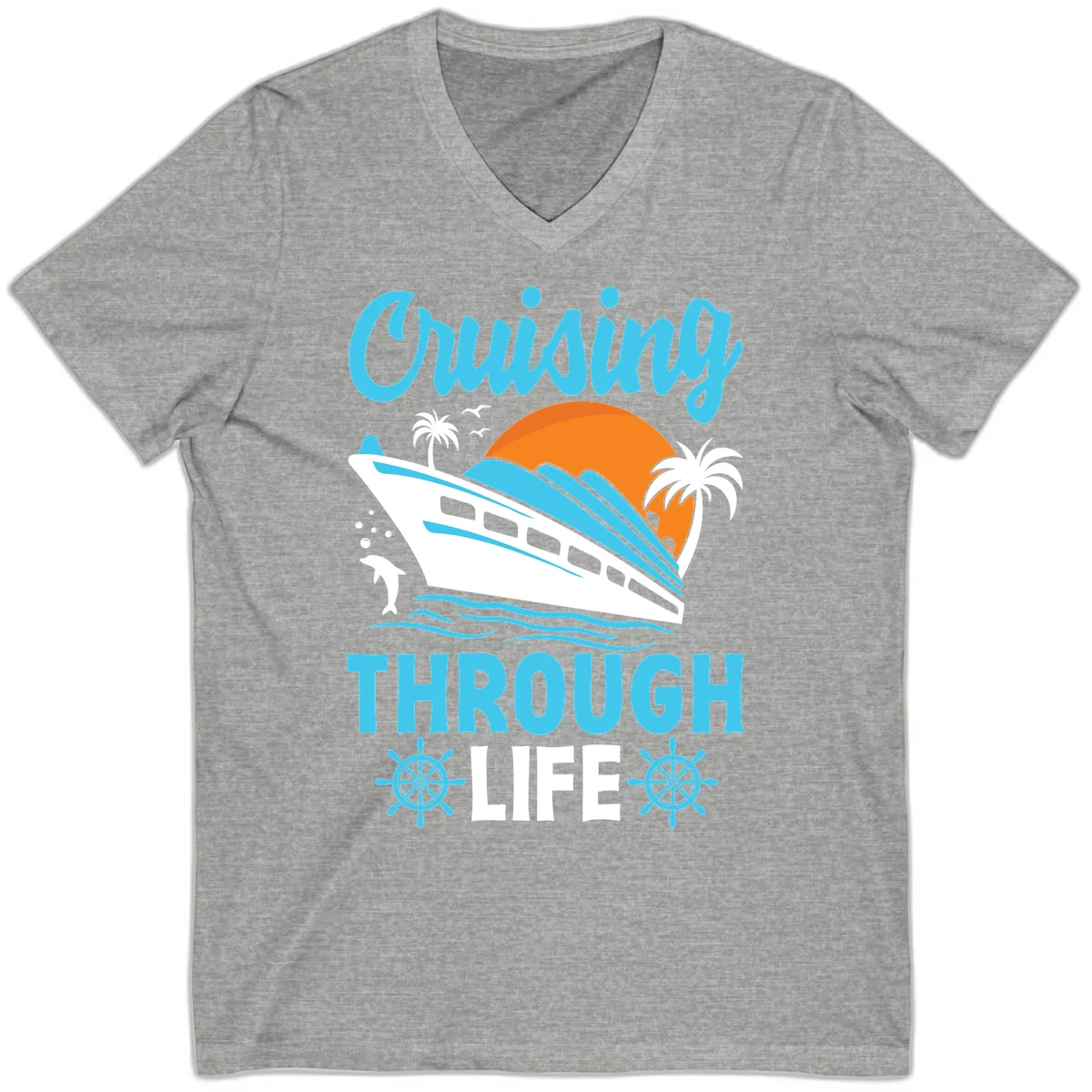 Cruising Through Life V-Neck Tee - Nautical Style in Athletic Heather