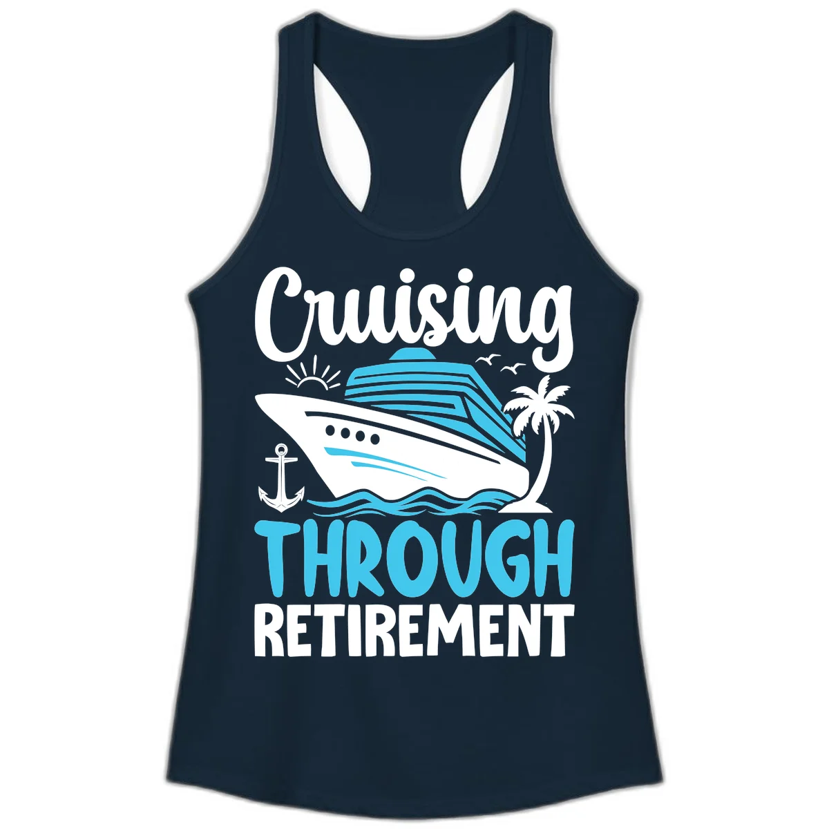 Cruising Through Retirement Ladies Tank in Solid Midnight Navy