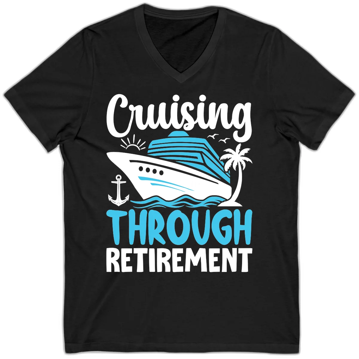 Cruising Through Retirement V-Neck Tee in Black