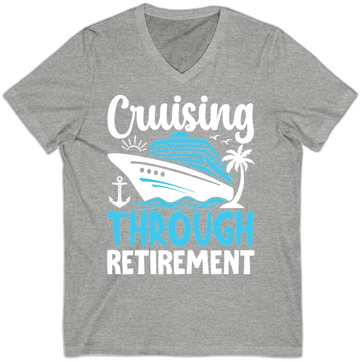 Cruising Through Retirement V-Neck Tee in Athletic Heather