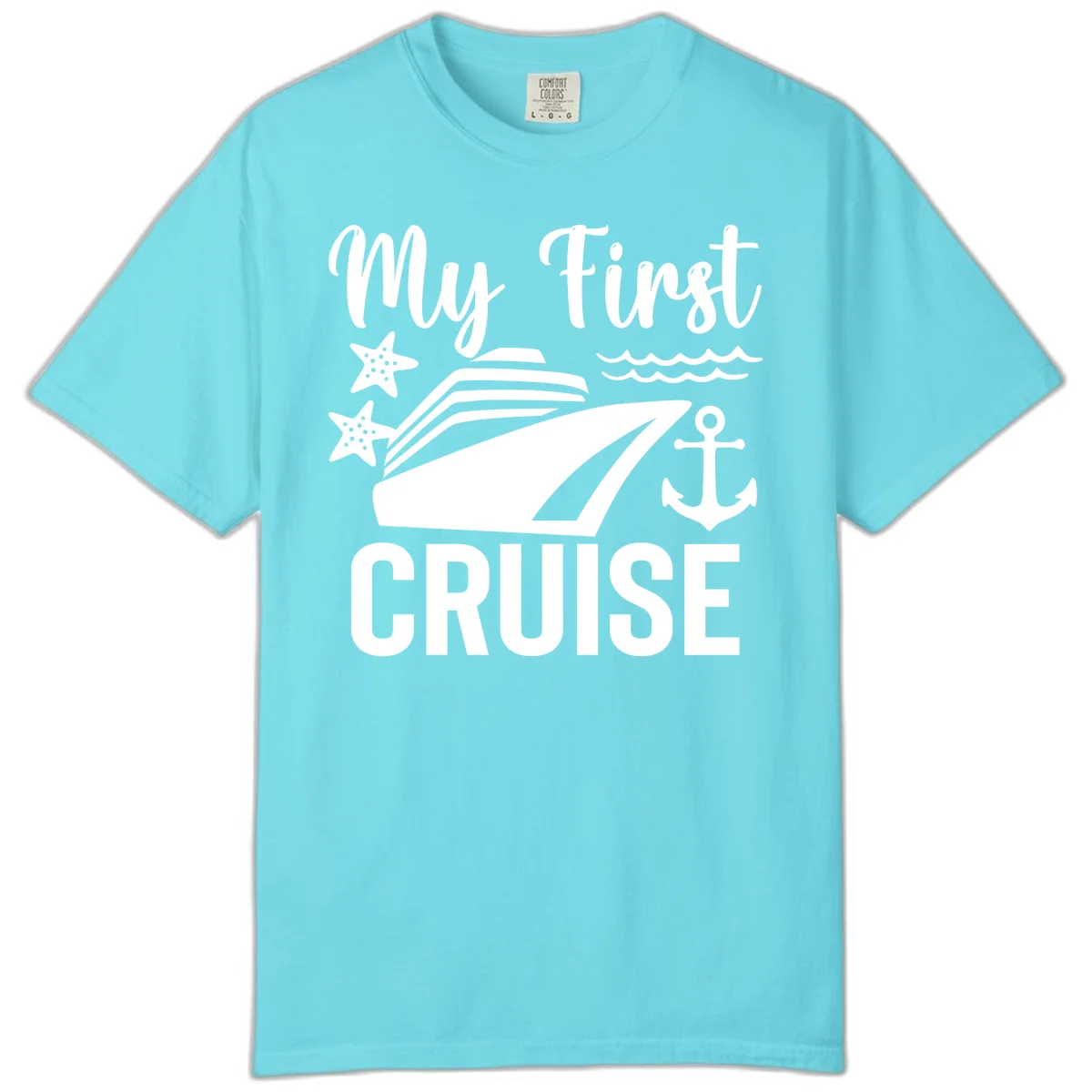 My First Cruise Comfort Color T-Shirt for Newbies in Lagoon Blue