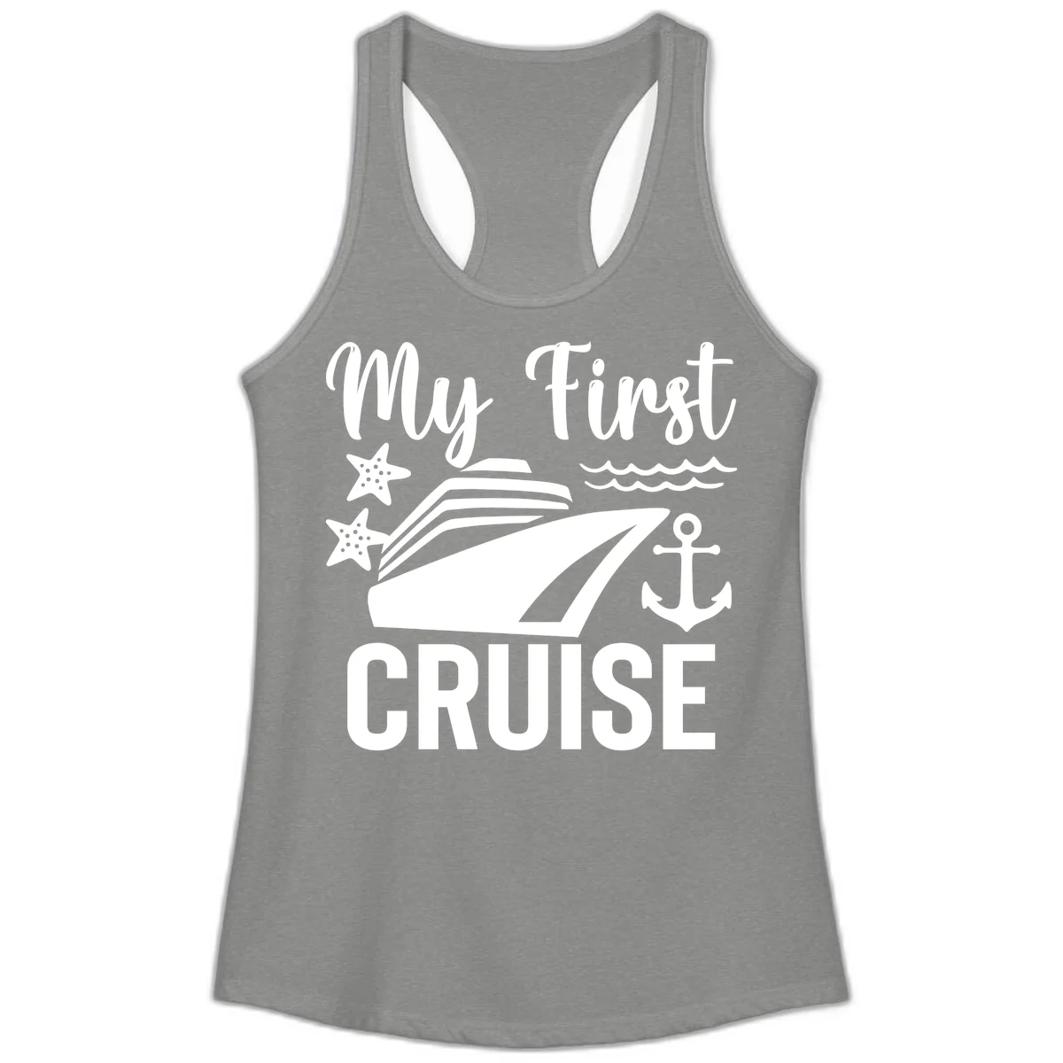 My First Cruise Ladies Tank Top - Racerback in Heather Grey