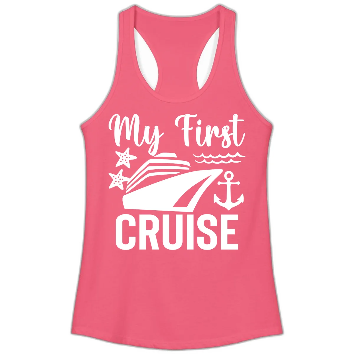 My First Cruise Ladies Tank Top - Racerback in Hot Pink