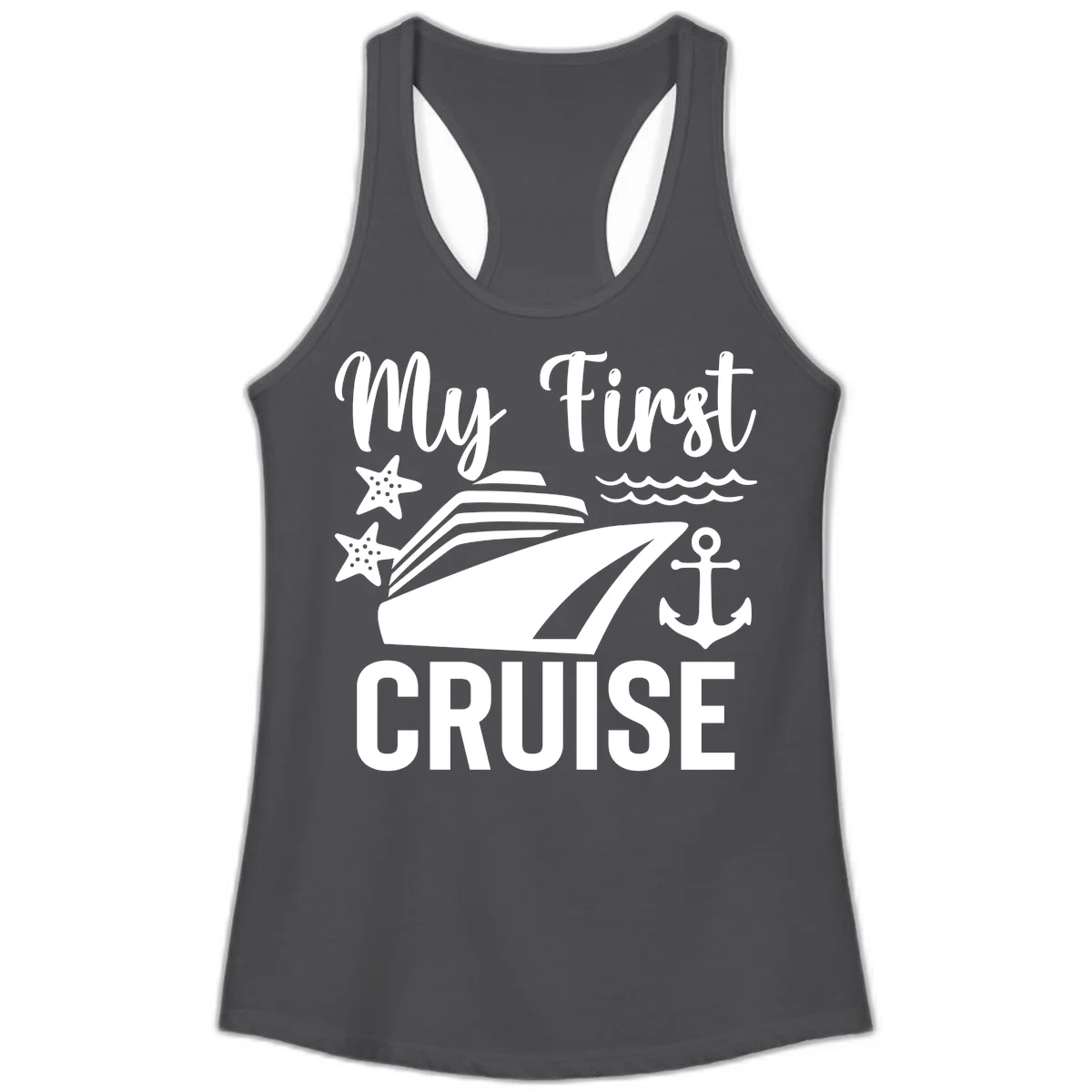 My First Cruise Ladies Tank Top - Racerback in Solid Dark Gray