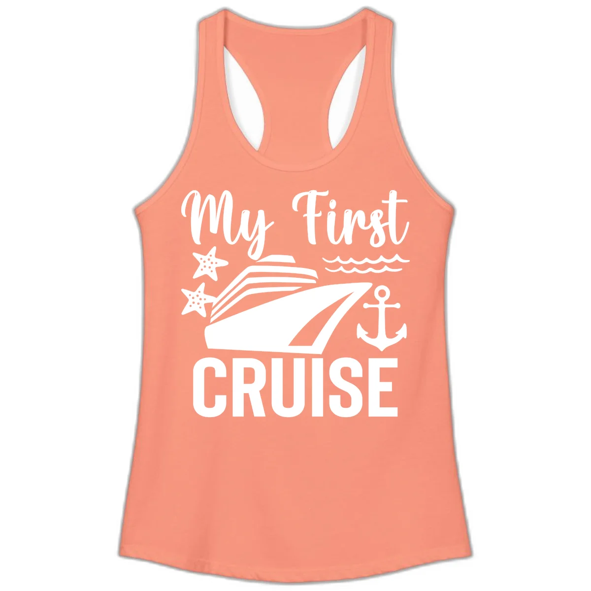 My First Cruise Ladies Tank Top - Racerback in Solid Light Orange