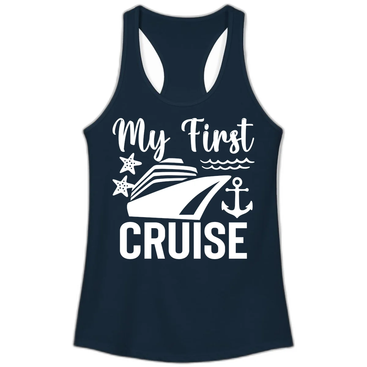 My First Cruise Ladies Tank Top - Racerback in Solid Midnight Navy