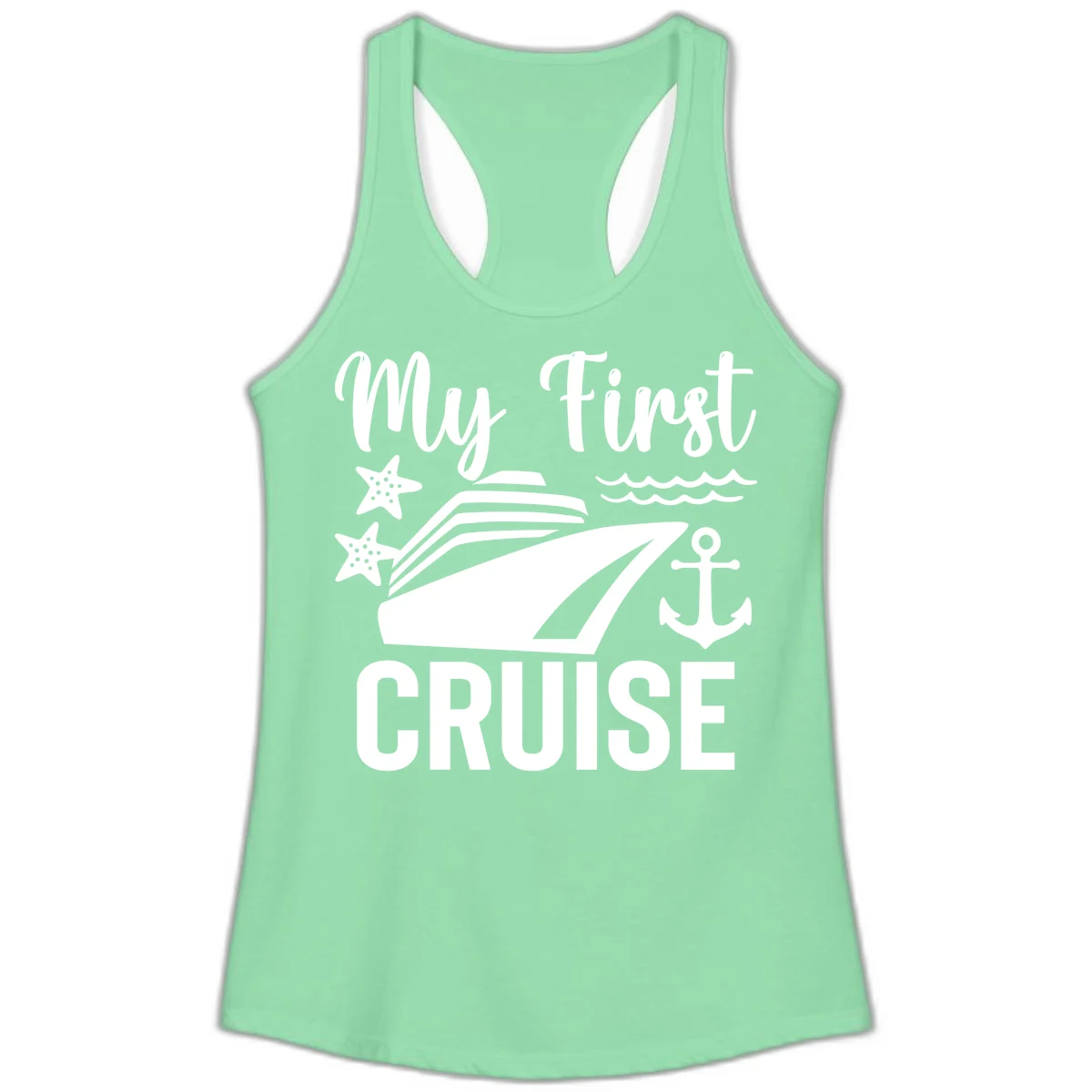 My First Cruise Ladies Tank Top - Racerback in Solid Mint