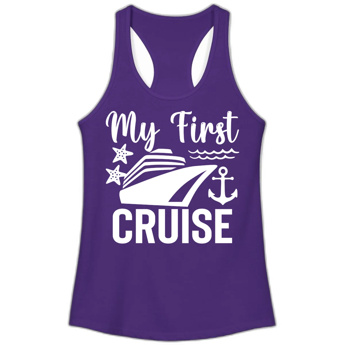 My First Cruise Ladies Tank Top - Racerback in Solid Purple Rush