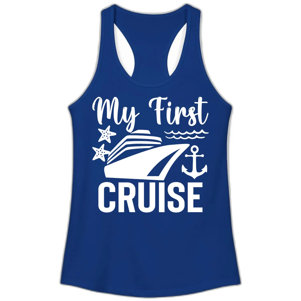 My First Cruise Ladies Tank Top - Racerback in Solid Royal