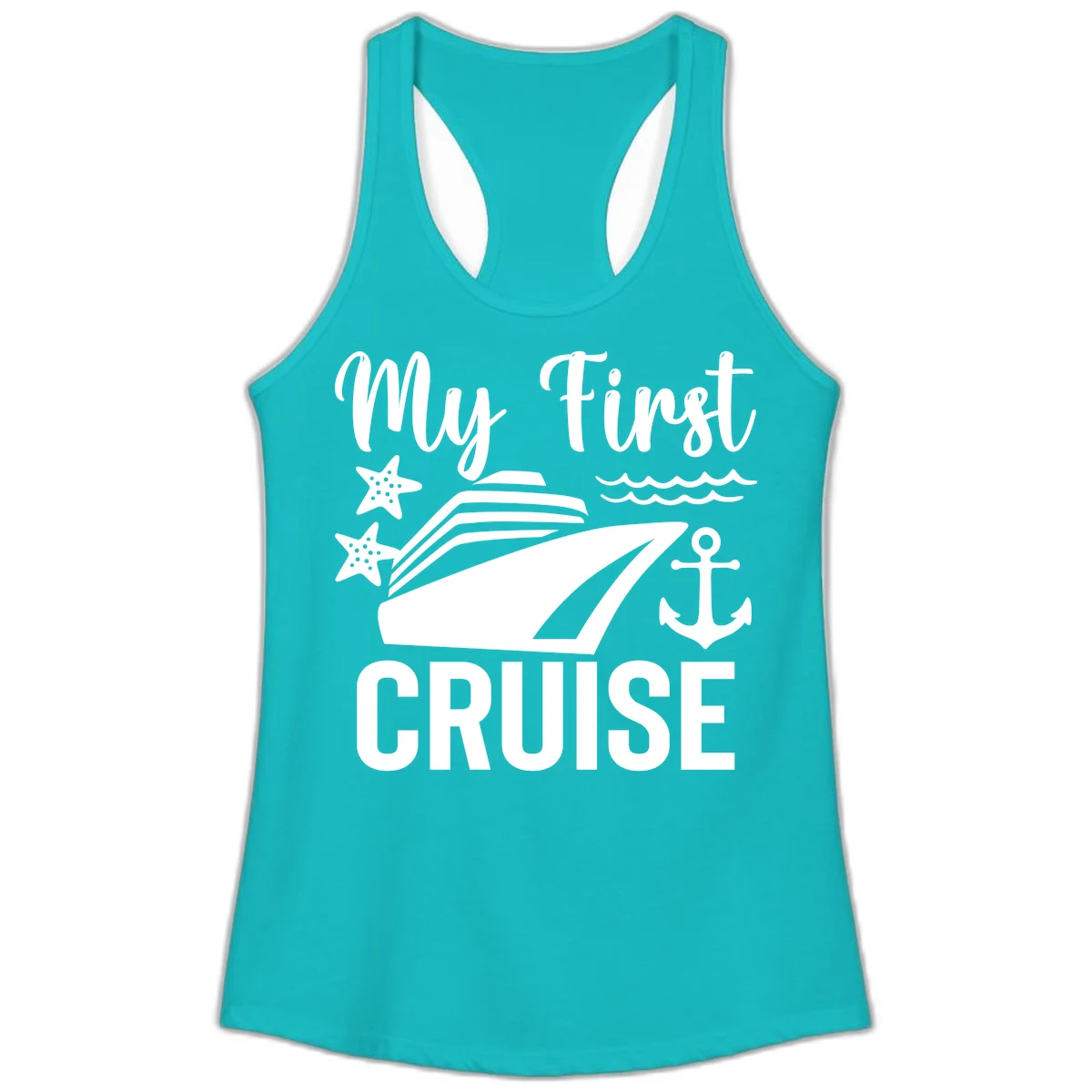 My First Cruise Ladies Tank Top - Racerback in Tahiti Blue