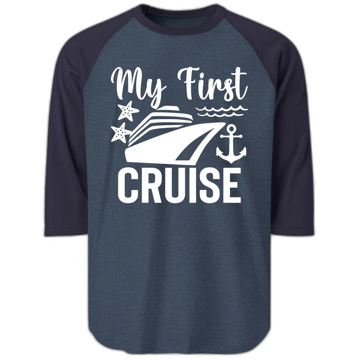 My First Cruise Raglan 3/4 Sleeve Tee in Heather Denim Navy
