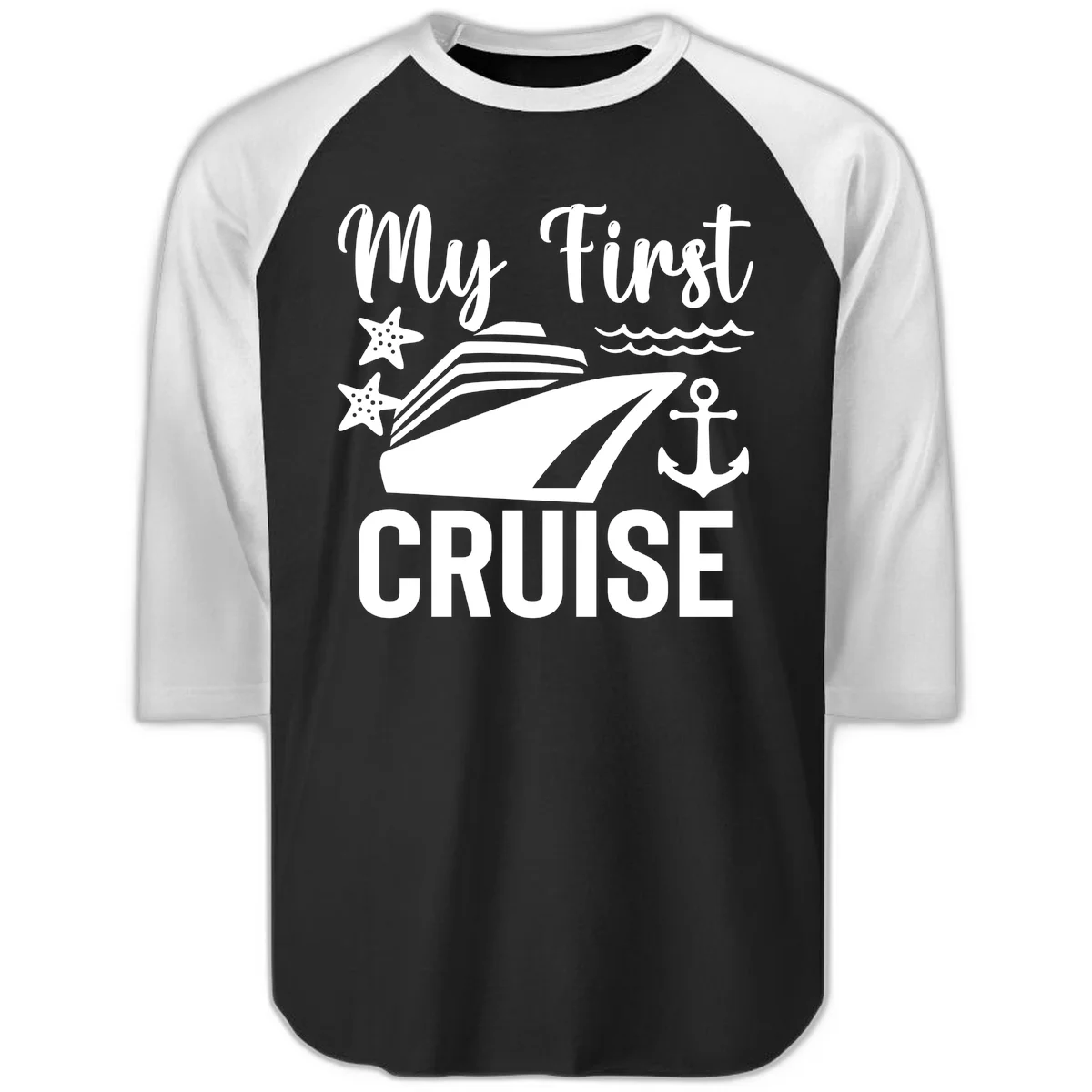 My First Cruise Raglan 3/4 Sleeve Tee in Black White
