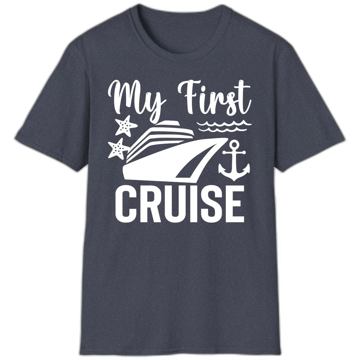 My First Cruise T-Shirt for Your Maiden Voyage Adventure in Heather Navy