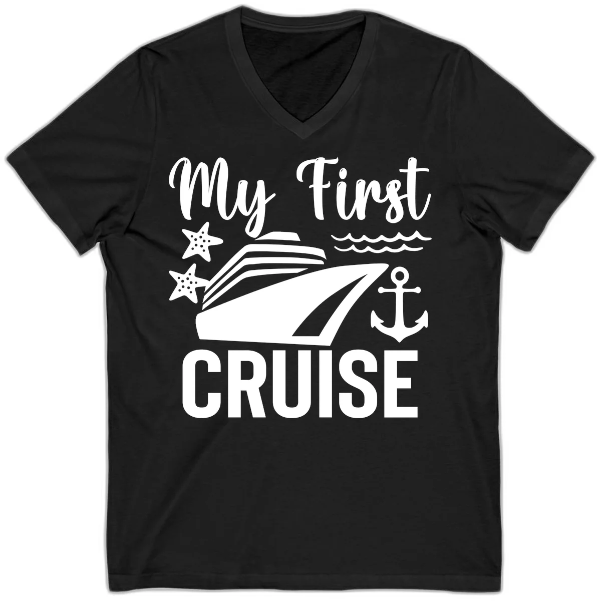 My First Cruise V-Neck T-Shirt for Your Voyage in Black