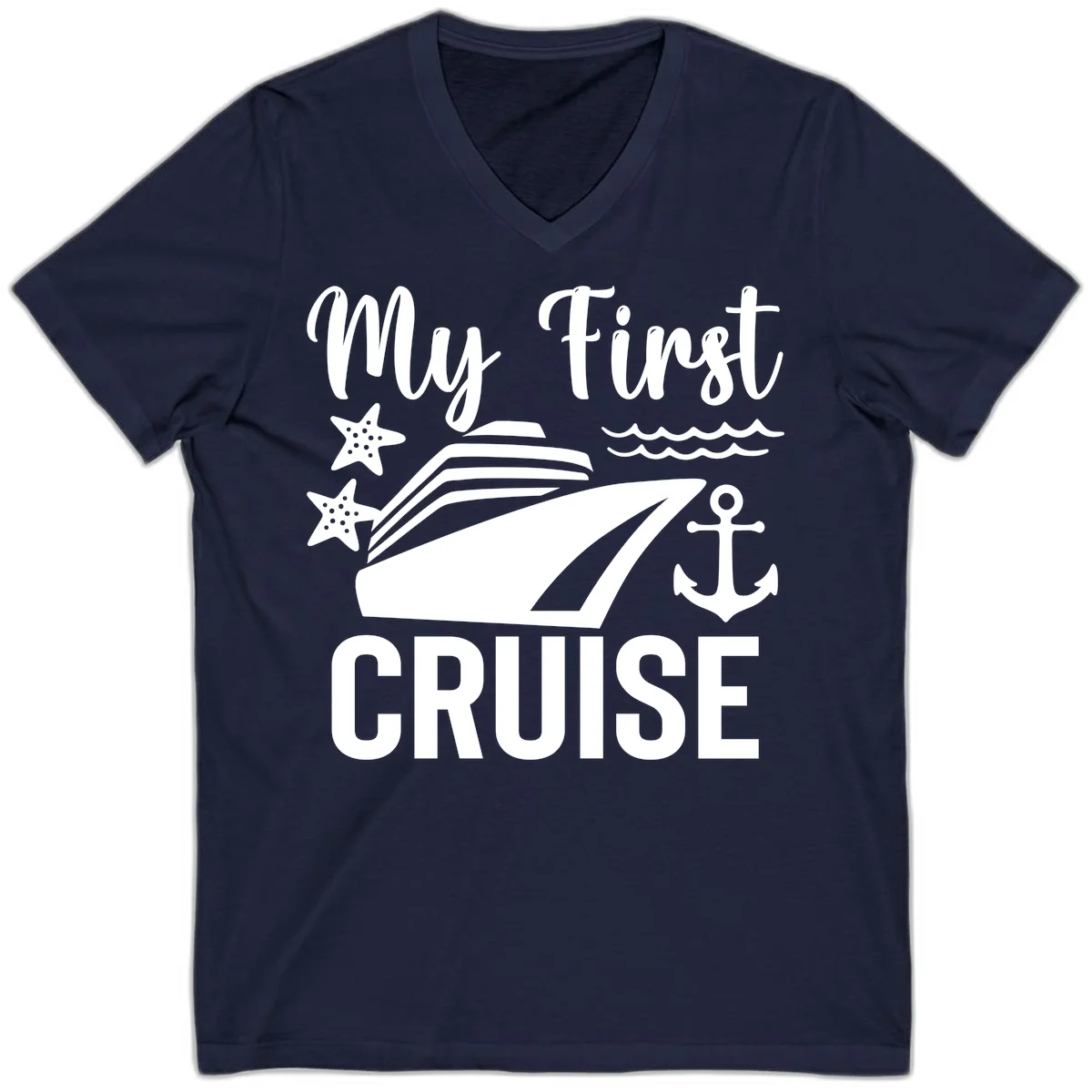 My First Cruise V-Neck T-Shirt for Your Voyage in Navy