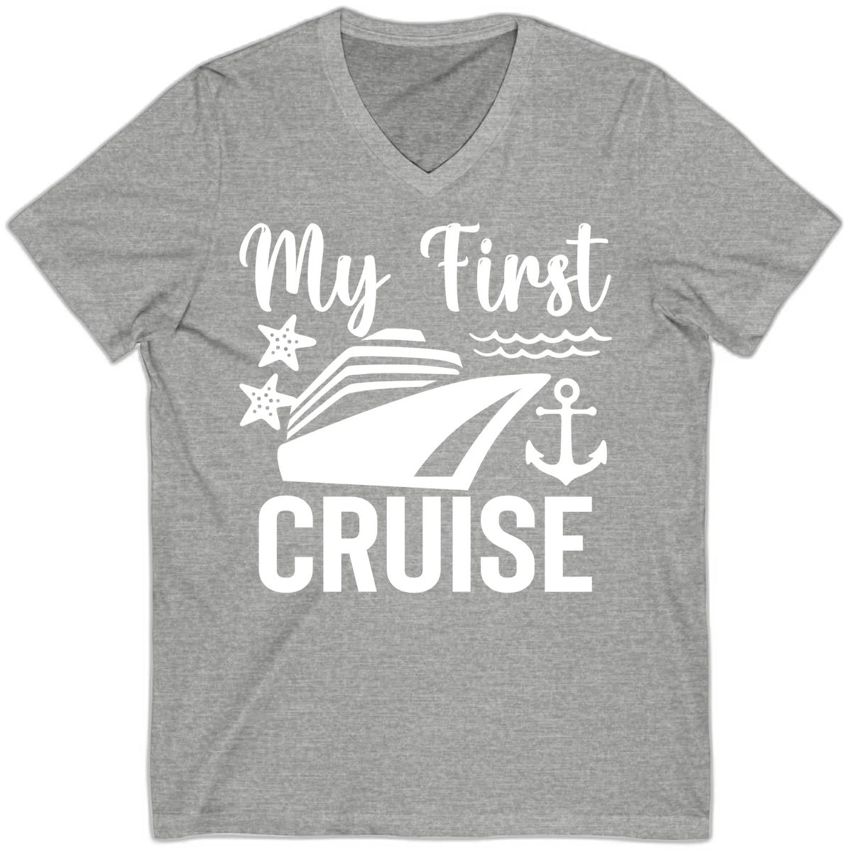 My First Cruise V-Neck T-Shirt for Your Voyage in Athletic Heather
