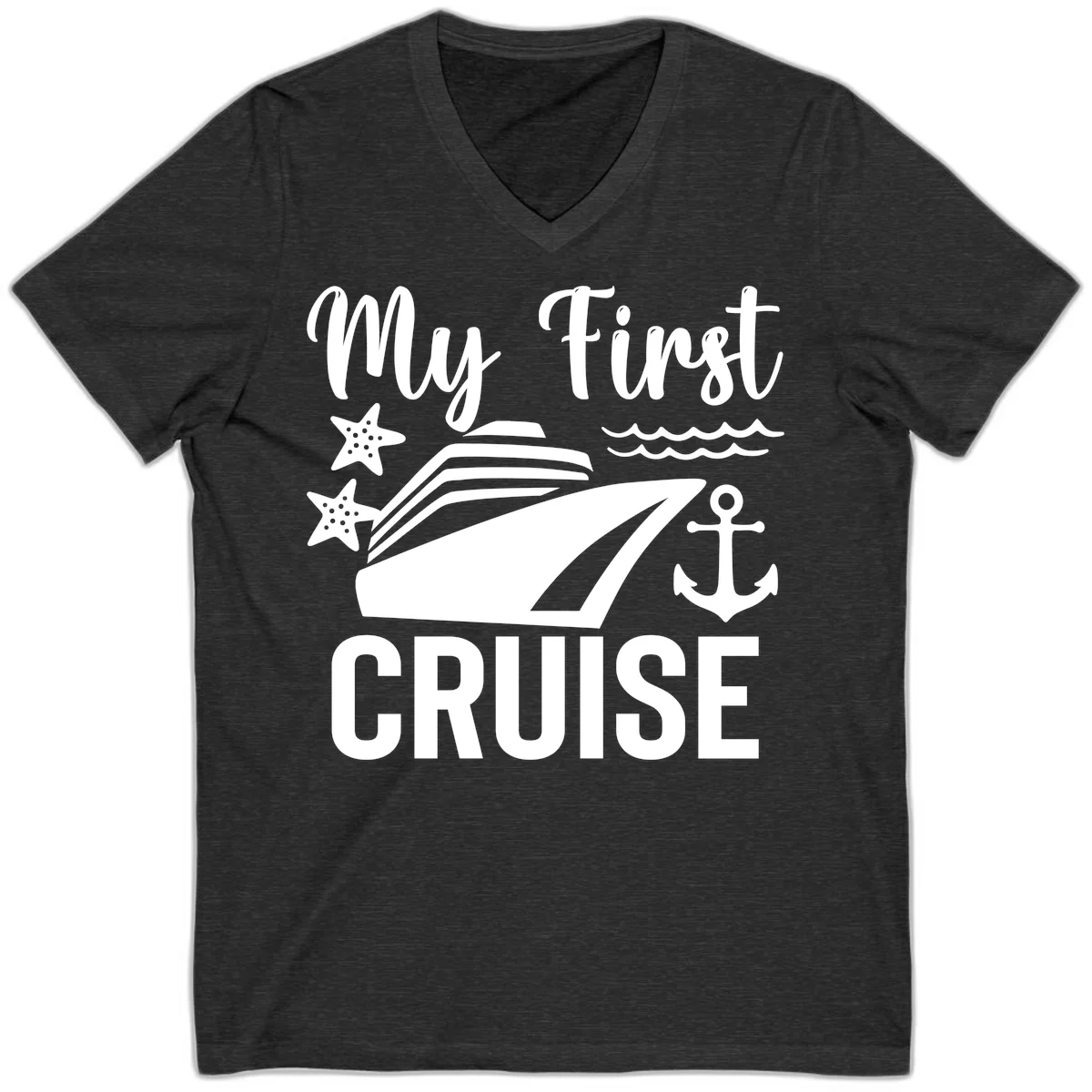 My First Cruise V-Neck T-Shirt for Your Voyage in Dark Grey Heather