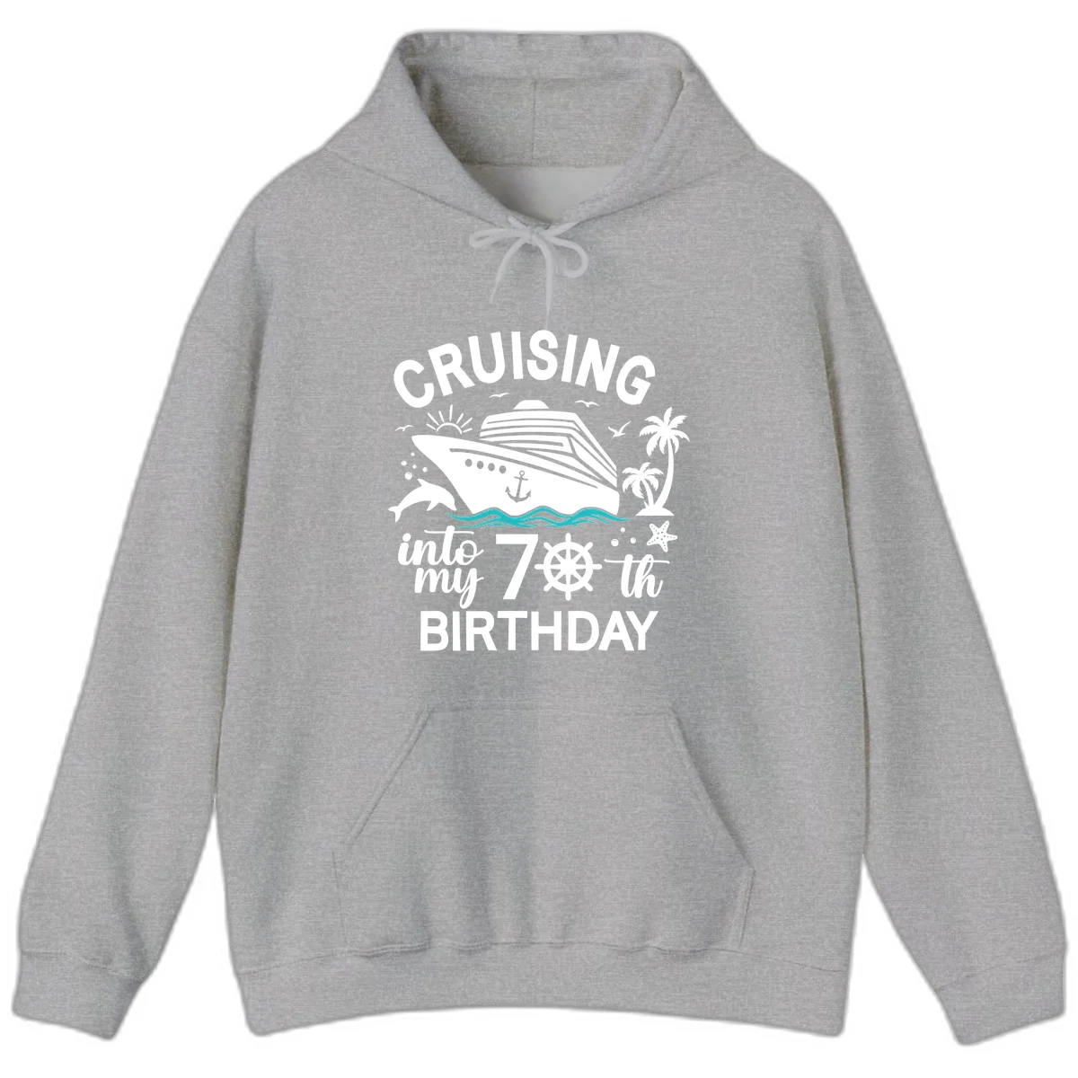 Cruising Into My 70th Birthday Hoodie Sweatshirt in Sport Grey