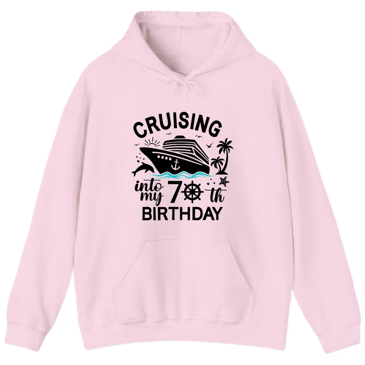 Cruising Into My 70th Birthday Hoodie Sweatshirt in Light Pink
